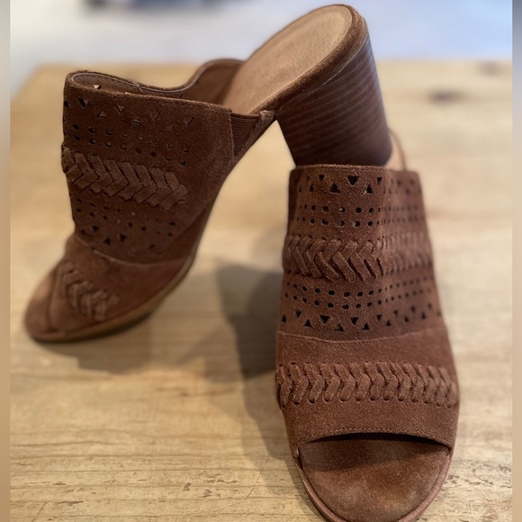 Caslon Maggie Brown Suede Slide braided laser cut heels boho festival 8.5 - Picture 2 of 6